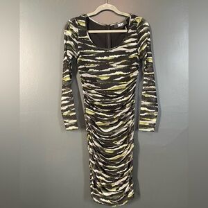 DKNY Scoop Neck, Black & Green Stripe, Mesh Dress, Size S